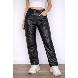American Eagle Women’s Faux Leather Pants Size 2 Black Stretch Zip/Elastic Waist